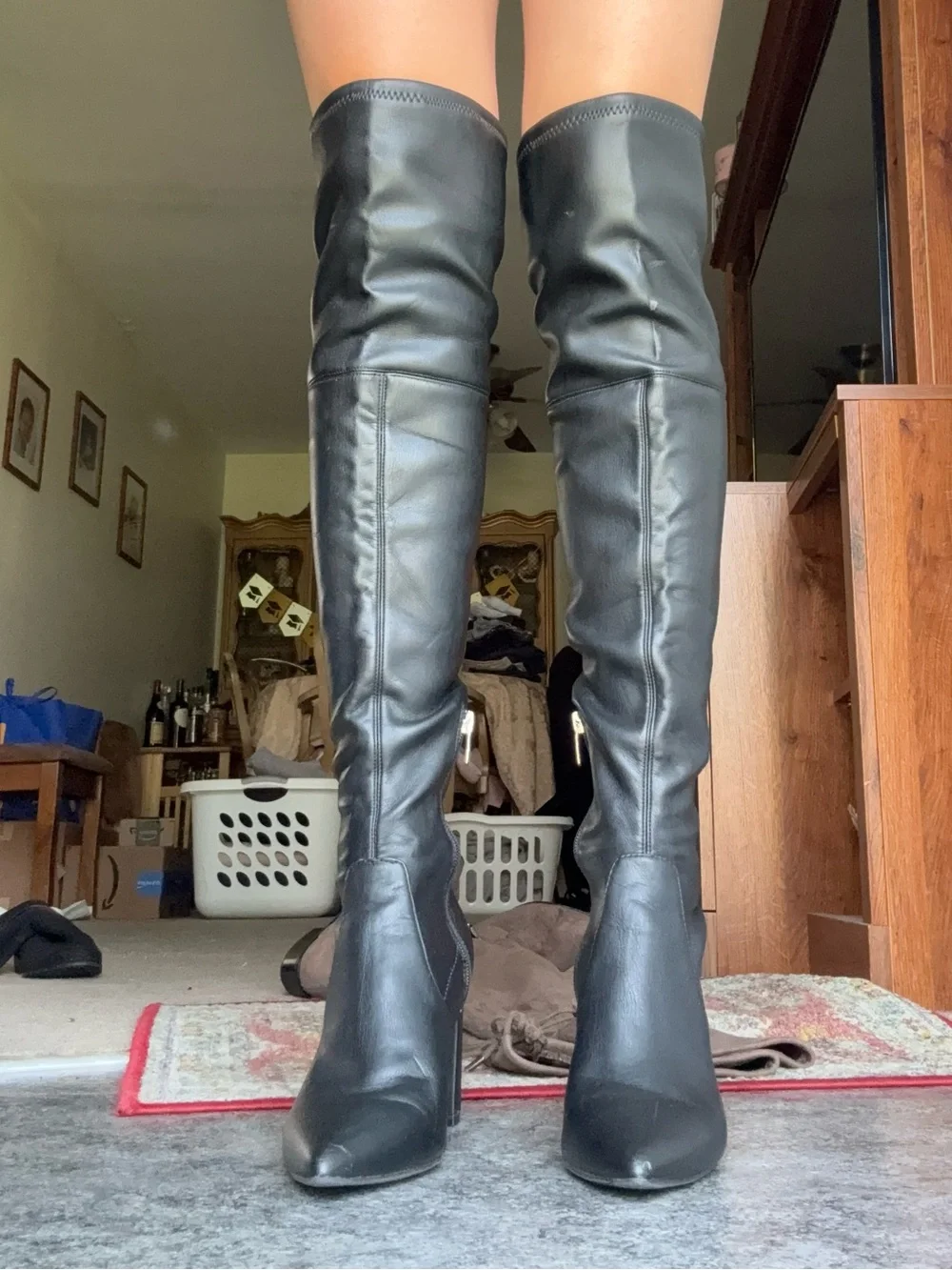 Marc Fisher Over The Knee Black Leather Boots